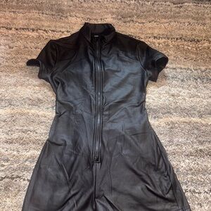 SHEIN Black Leather Motorcycle Jacket Fitted Stand-Up Collar